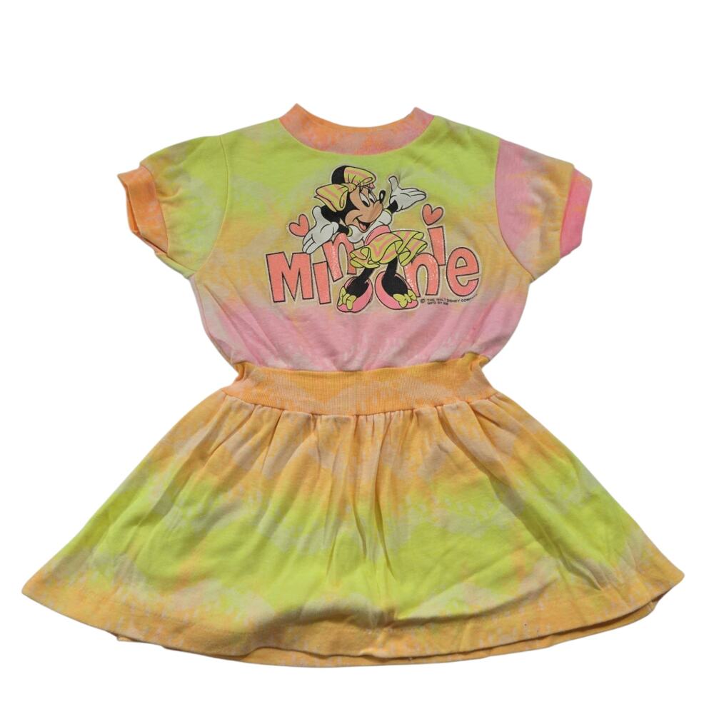 Vintage Disney Minnie Mouse Neon Tie Dye Dress Size 4T 90s Made USA Used